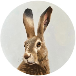 "I Never See Rabbits" 18" dia oil on cradled birch panel