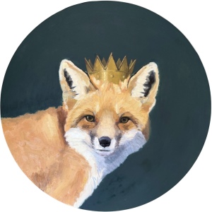"I See Foxes Every Day" 18" dia oil on cradled birch panel