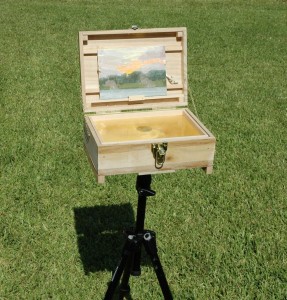 The completed Pochade box on a tripod.