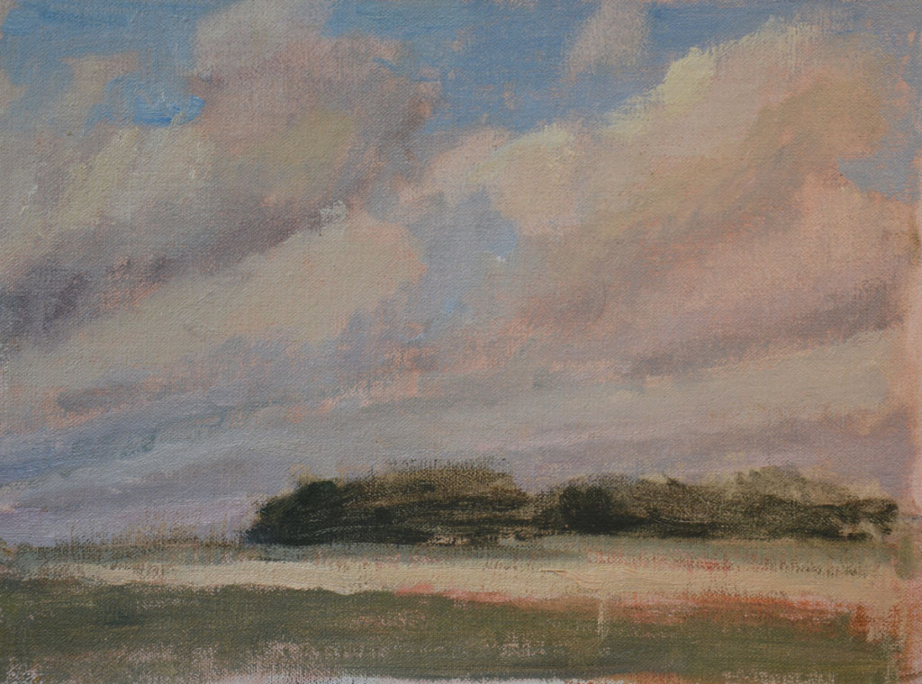 Impressionist sky plein air painting in oil.