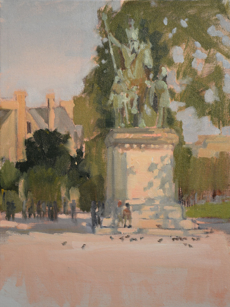 Painting Charlemagne at Notre Dam Paris plein air.