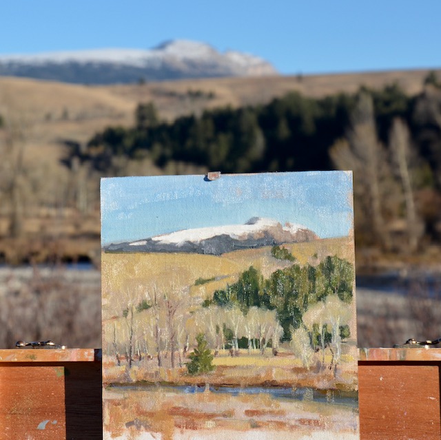 My finished plein air painting of Sleeping Indian Mountain in Grand Teton National Park.