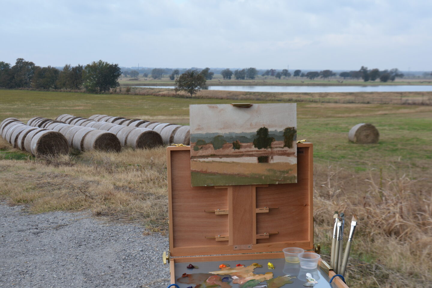 Texas plein air painting in the fog