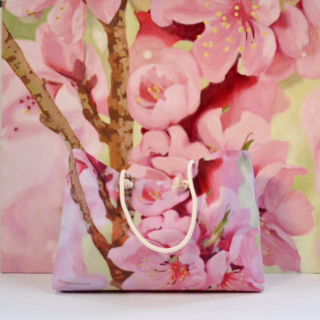 Cherry blossom oil painting and cherry blossom tote bag